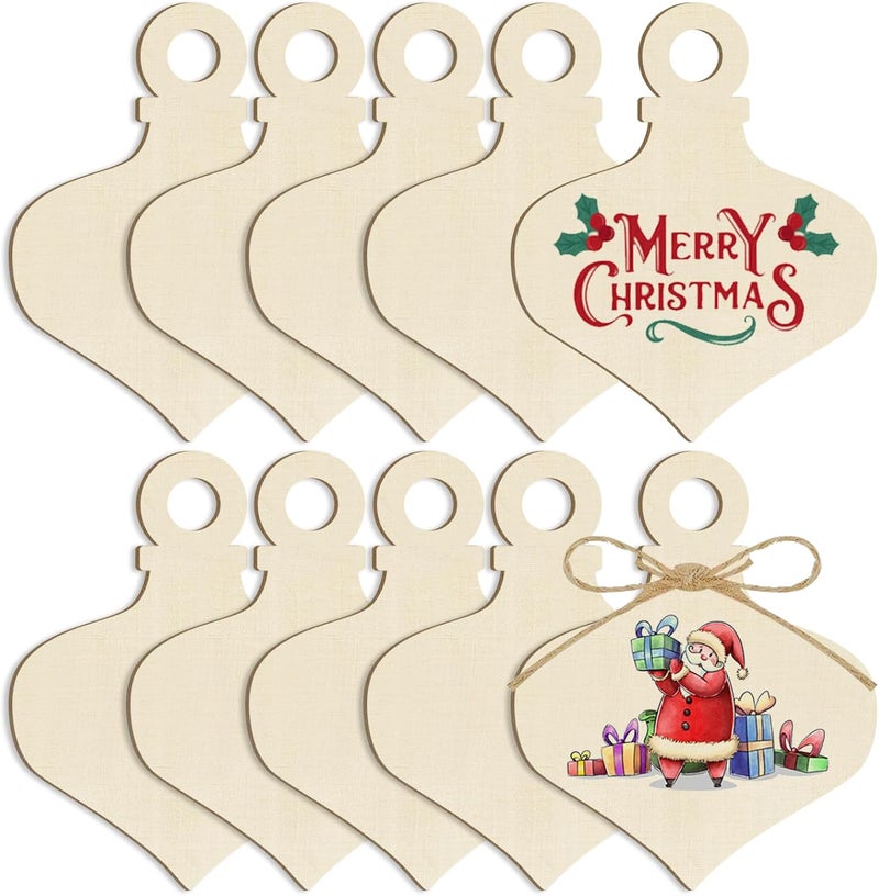 Sophena Large Christmas Wooden Ornaments to Paint 10Pcs, DIY Blank Unfinished Bell Wood Cutout Ornament for Crafts Hanging Decorations, Halloween Thanksgiving Wedding Birthday Party Decoration - Image 1